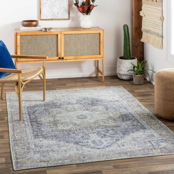 Livabliss Amelie Flatweave Turkish Area Rug Soft Chenille Cotton Blend for Entryways Ink Blue, Mediu 5'3" x 7'3" AML2360-5373
