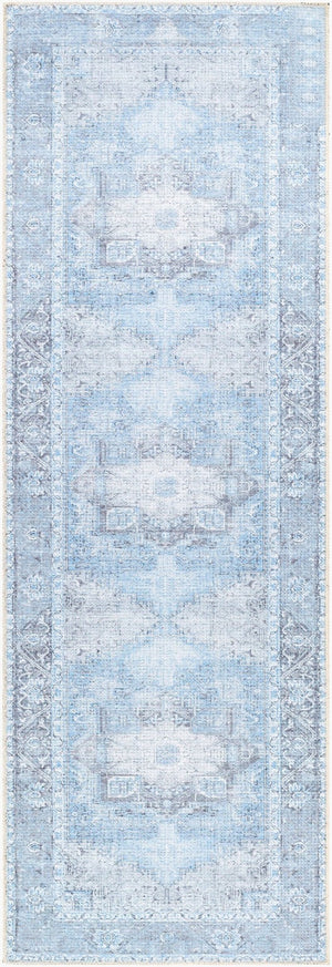 Livabliss Amelie Traditional Flat Weave Runner Rug Chenille Cotton Blend Hallway Accent Light Blue, Ice 2'7" x 18' AML2362-2718
