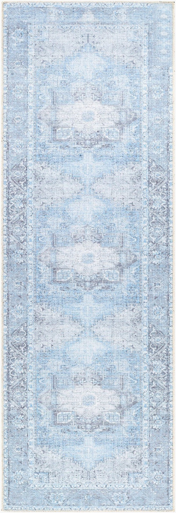 Livabliss Amelie Traditional Flat Weave Runner Rug Chenille Cotton Blend Hallway Accent Light Blue, Ice 2'7" x 18' AML2362-2718