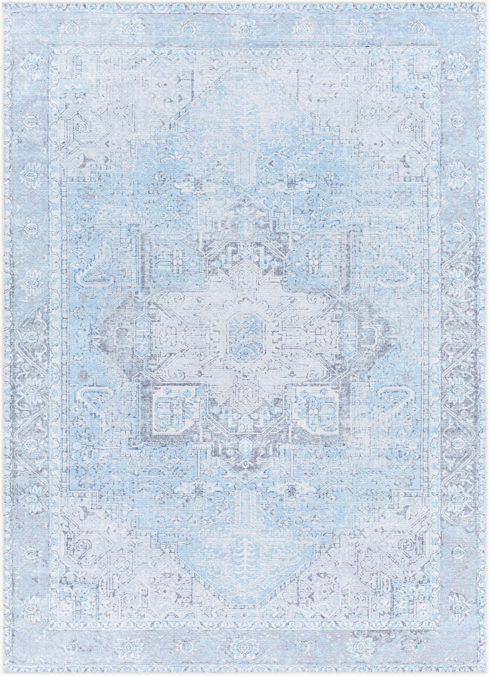 Livabliss Amelie Traditional Flat Weave Runner Rug Chenille Cotton Blend Hallway Accent Light Blue, Ice 6'7" x 9' AML2362-679