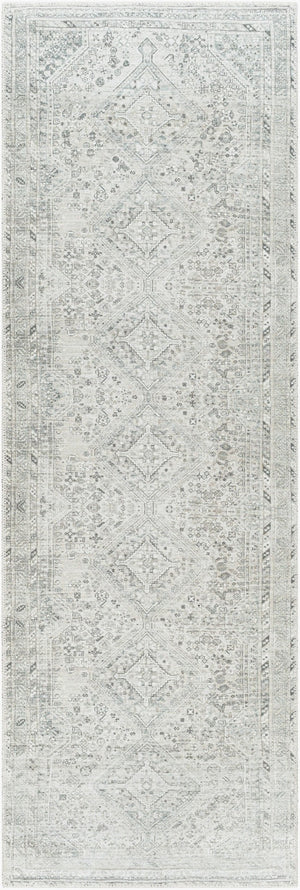 Livabliss Amelie Turkish Flatweave Polyester Accent Rug for Entryways Bathrooms and Bedside Areas White, Sage 2'7" x 7'10" AML2379-27710