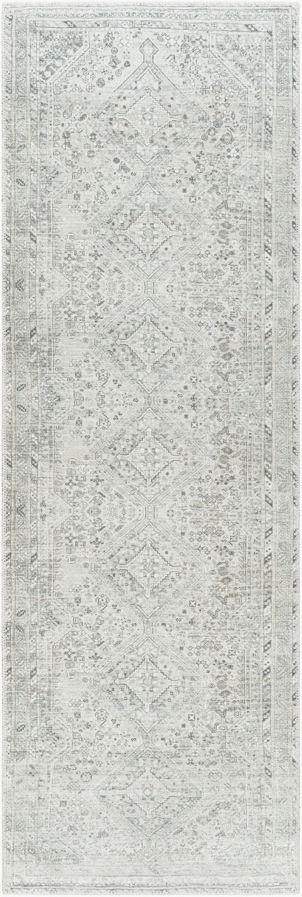 Livabliss Amelie Turkish Flatweave Polyester Accent Rug for Entryways Bathrooms and Bedside Areas White, Sage 2'7" x 7'10" AML2379-27710