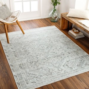 Livabliss Amelie Turkish Flatweave Polyester Accent Rug for Entryways Bathrooms and Bedside Areas White, Sage 2'7" x 7'10" AML2379-27710