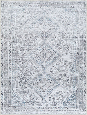 Livabliss Amelie Flatweave Polyester Area Rug Turkey Woven Traditional Pattern Entryway Accent White, Denim 8'10" x 12' AML2380-81012