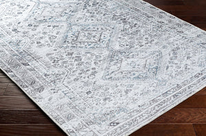 Livabliss Amelie Flatweave Polyester Area Rug Turkey Woven Traditional Pattern Entryway Accent White, Denim 8'10" x 12' AML2380-81012