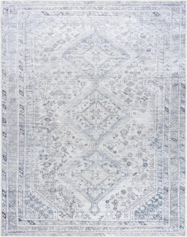 Livabliss Amelie Flatweave Polyester Area Rug Turkey Woven Traditional Pattern Entryway Accent White, Denim 7'10" x 10'2" AML2380-710102