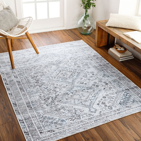 Livabliss Amelie Flatweave Polyester Area Rug Turkey Woven Traditional Pattern Entryway Accent White, Denim 8'10" x 12' AML2380-81012