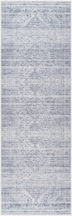Livabliss Amelie Turkish Flatweave Polyester Area Rug for Entryways Baths and Bedroom Floors White, Charcoal 2'7" x 7'10" AML2381-27710
