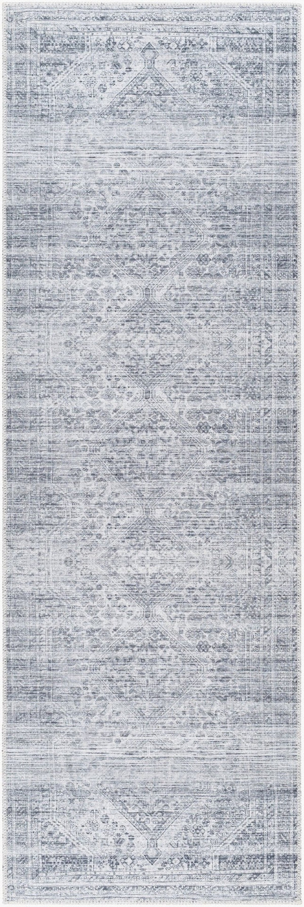 Livabliss Amelie Turkish Flatweave Polyester Area Rug for Entryways Baths and Bedroom Floors White, Charcoal 2'7" x 7'10" AML2381-27710