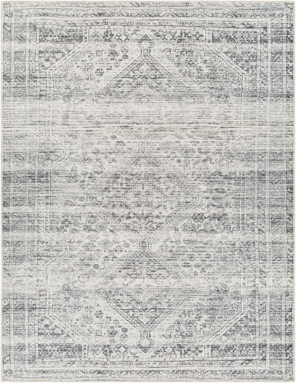 Livabliss Amelie Turkish Flatweave Polyester Area Rug for Entryways Baths and Bedroom Floors White, Charcoal 8'10" x 12' AML2381-81012