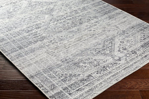 Livabliss Amelie Turkish Flatweave Polyester Area Rug for Entryways Baths and Bedroom Floors White, Charcoal 8'10" x 12' AML2381-81012