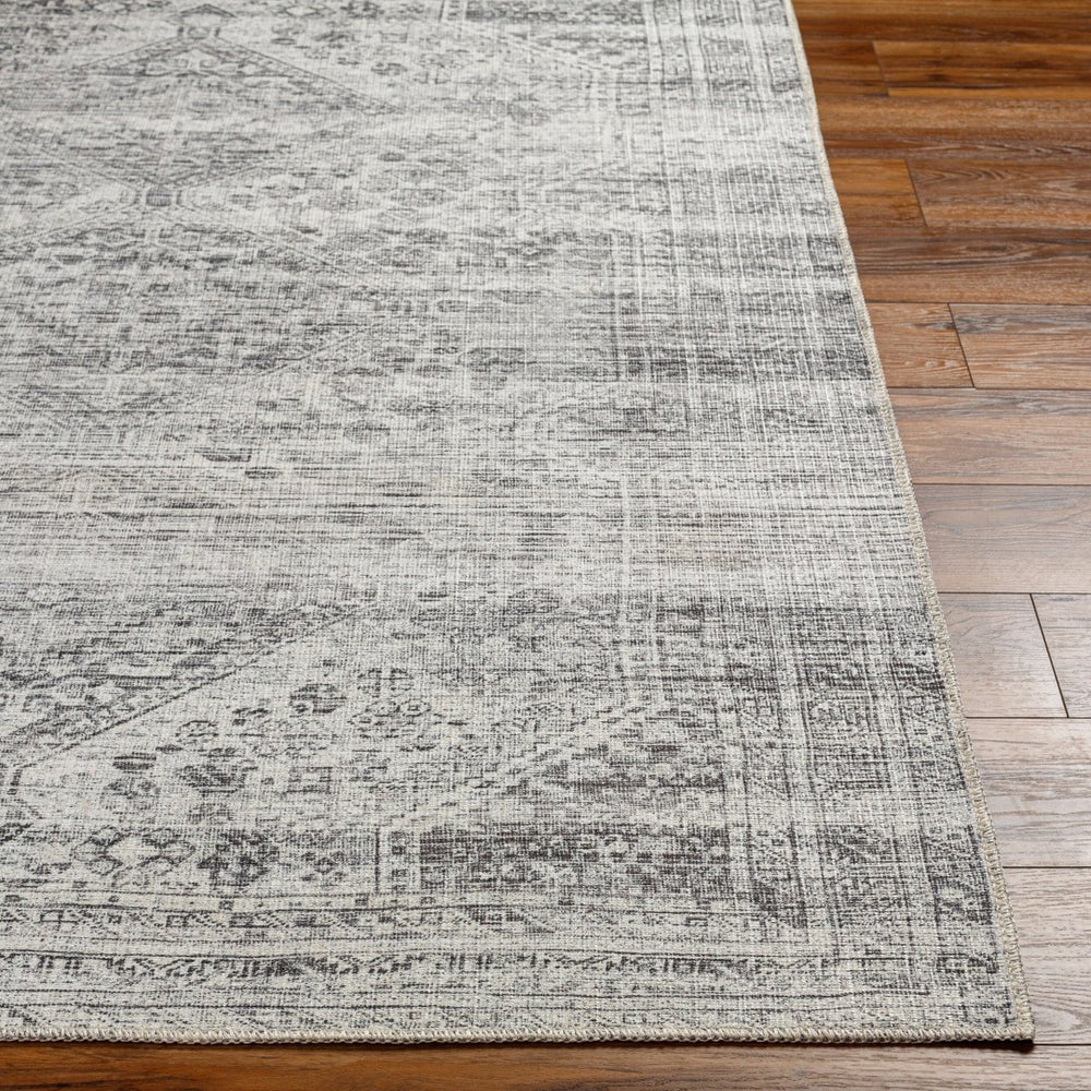 Livabliss Amelie Turkish Flatweave Polyester Area Rug for Entryways Baths and Bedroom Floors White, Charcoal 8'10" x 12' AML2381-81012
