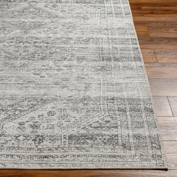 Livabliss Amelie Turkish Flatweave Polyester Area Rug for Entryways Baths and Bedroom Floors White, Charcoal 8'10" x 12' AML2381-81012