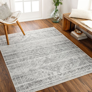 Livabliss Amelie Turkish Flatweave Polyester Area Rug for Entryways Baths and Bedroom Floors White, Charcoal 8'10" x 12' AML2381-81012