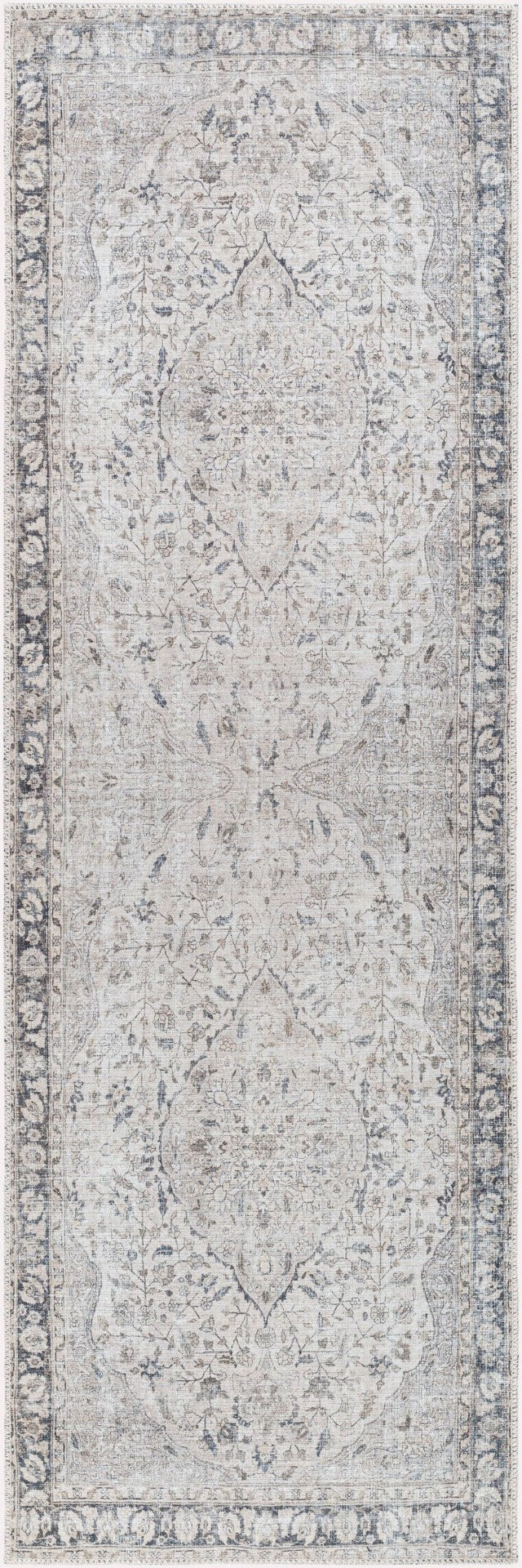 Livabliss Amelie Flatweave Chenille Area Rug Turkish Woven Traditional Pattern for Entryways Ivory, Taupe 2'7" x 7'10" AML2385-27710