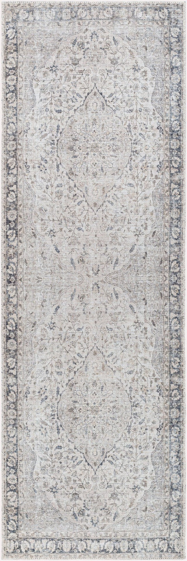 Livabliss Amelie Flatweave Chenille Area Rug Turkish Woven Traditional Pattern for Entryways Ivory, Taupe 2'7" x 7'10" AML2385-27710