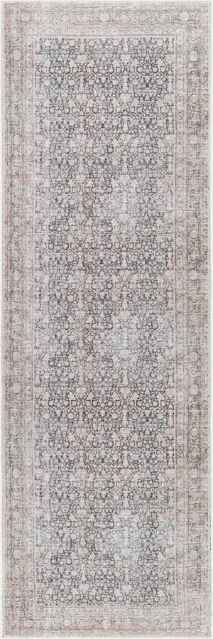 Livabliss Amelie Flatweave Polyester Rug Turkish Woven Traditional Pattern for Entryways Bath Black, Blush 2'7" x 7'10" AML2387-27710