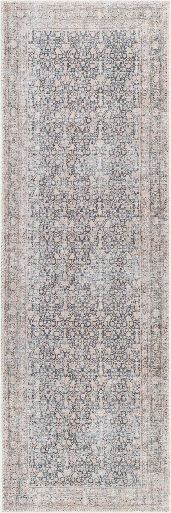 Livabliss Amelie Flatweave Polyester Rug Turkish Woven Traditional Pattern for Entryways Bath Black, Blush 2'7" x 7'10" AML2387-27710
