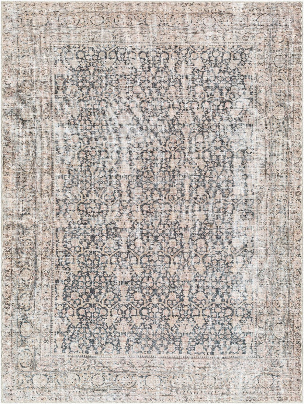 Livabliss Amelie Flatweave Polyester Rug Turkish Woven Traditional Pattern for Entryways Bath Black, Blush 5'3" x 7'3" AML2387-5373