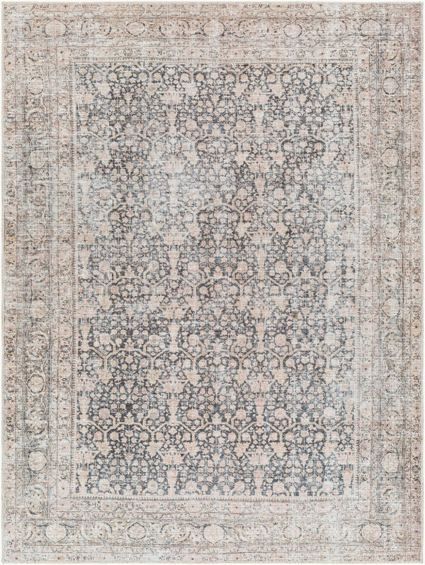 Livabliss Amelie Flatweave Polyester Rug Turkish Woven Traditional Pattern for Entryways Bath Black, Blush 5'3" x 7'3" AML2387-5373