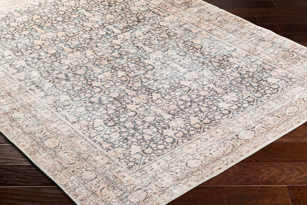 Livabliss Amelie Flatweave Polyester Rug Turkish Woven Traditional Pattern for Entryways Bath Black, Blush 5'3" x 7'3" AML2387-5373