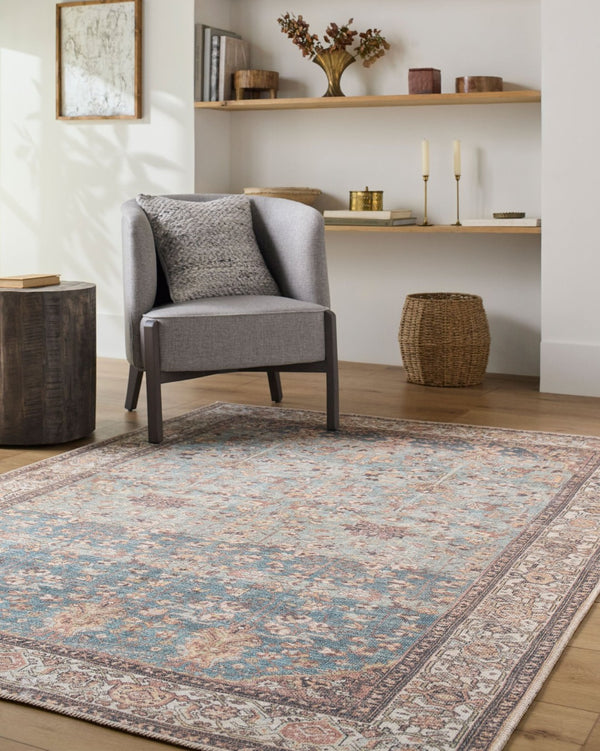 Livabliss Amelie Flatweave Polyester Accent Rug Turkish Woven Low Profile for Entryway or Bath Pale Blue, Teal 2' x 2'11" AML2399-2211