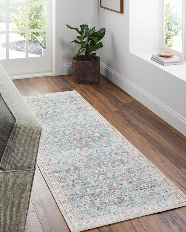 Livabliss Amelie Flatweave Polyester Area Rug for Entryways Kitchens and High Traffic Spaces Pale Blue, Teal 2'7" x 7'10" AML2403-27710