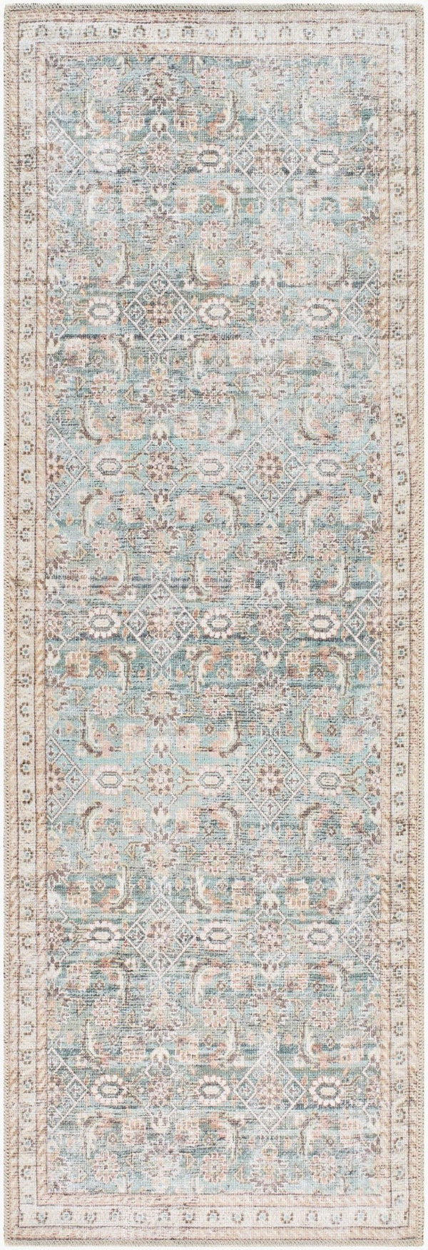 Livabliss Amelie Flatweave Polyester Area Rug for Entryways Kitchens and High Traffic Spaces Pale Blue, Teal 2'7" x 7'10" AML2403-27710