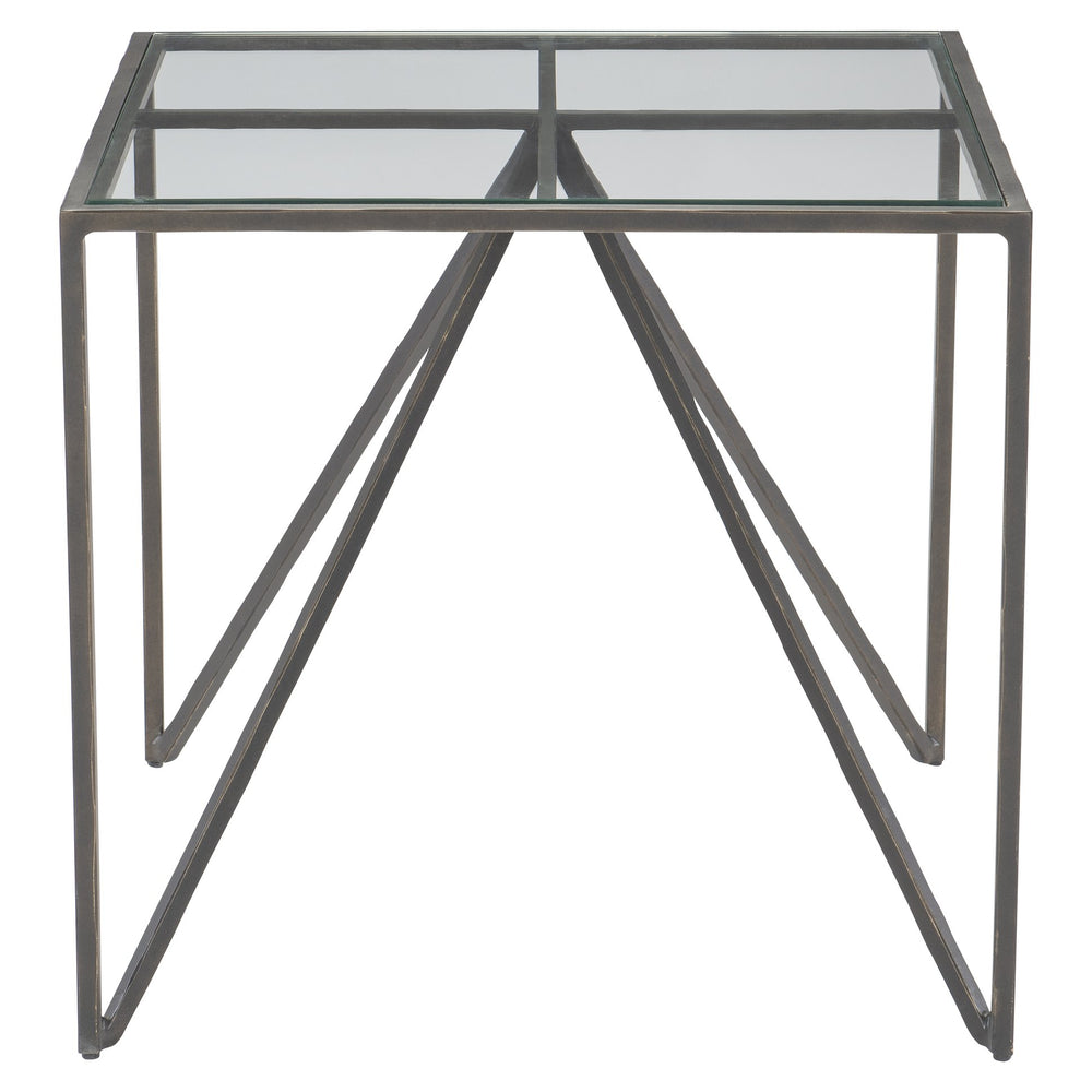 Bernhardt Bernhardt Fulton Side Table With Aged Bronze Arched Iron Base And Inset Tempered Glass Top - Modern Industrial Charm 427111