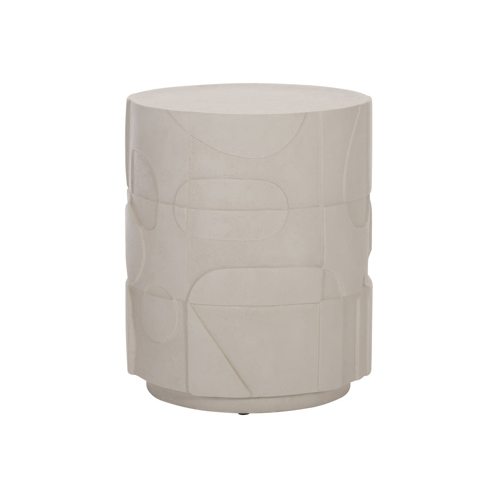 Bernhardt Bernhardt Zina Stonecast Accent Table — Sculptural Cylindrical Side Table With Carved Plinth Base, 20" 309123