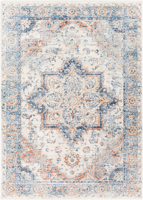 Livabliss Amore Traditional Polyester Runner Rug with Fringe and High Low Pile for Hallways Navy, Denim 5' x 7'10" AMO2301-579