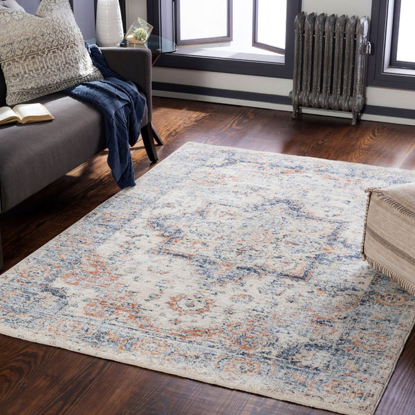 Livabliss Amore Traditional Polyester Runner Rug with Fringe and High Low Pile for Hallways Navy, Denim 5' x 7'10" AMO2301-579