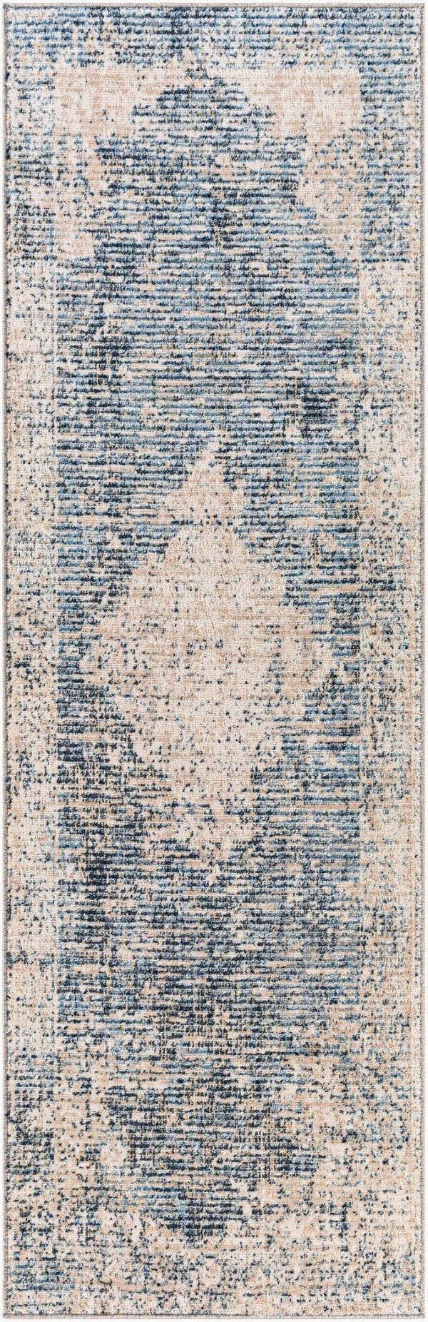 Livabliss Amore Traditional Fringe Area Rug Soft Polyester Weave for Entryway or Bedside Navy, Denim 2'7" x 7'10" AMO2304-268