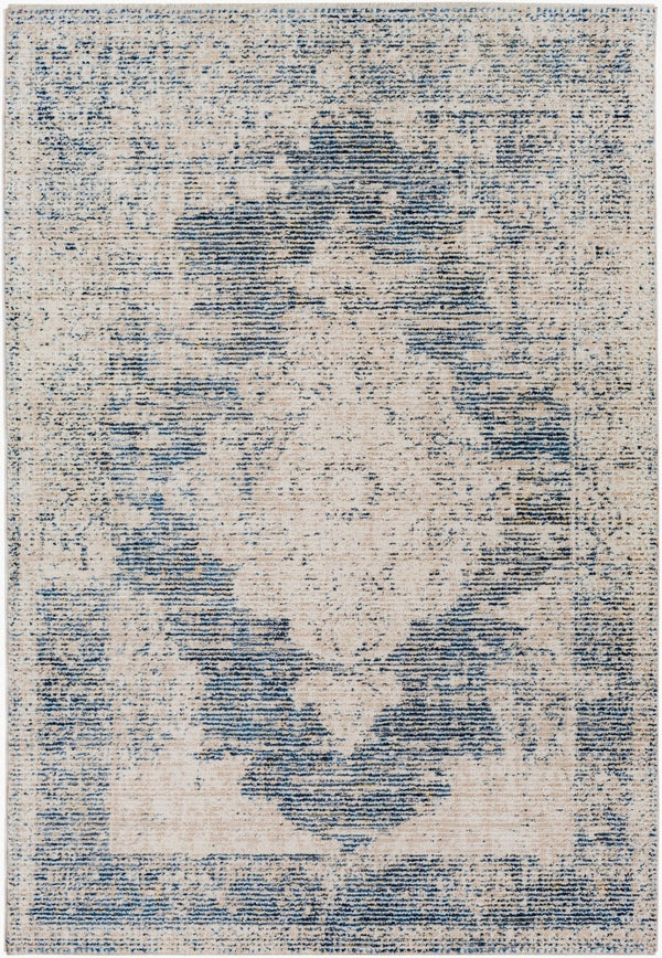 Livabliss Amore Traditional Fringe Area Rug Soft Polyester Weave for Entryway or Bedside Navy, Denim 2'4" x 3'9" AMO2304-2339
