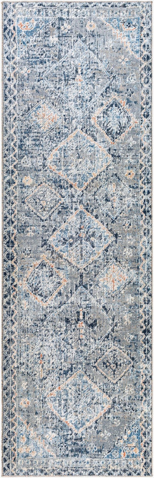 Livabliss Amore Traditional Hallway Runner Rug with High Low Pile Fringe and Lustrous Sheen Navy, Denim 2'7" x 10' AMO2308-2610