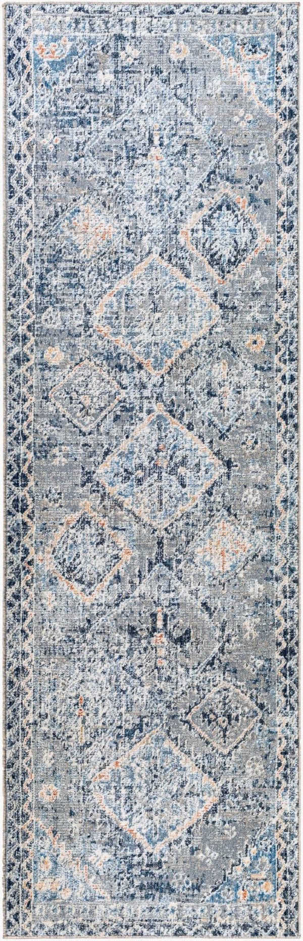 Livabliss Amore Traditional Hallway Runner Rug with High Low Pile Fringe and Lustrous Sheen Navy, Denim 2'7" x 10' AMO2308-2610