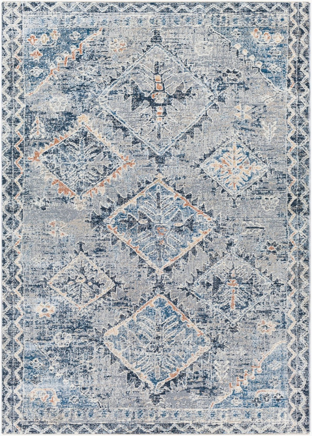 Livabliss Amore Traditional Hallway Runner Rug with High Low Pile Fringe and Lustrous Sheen Navy, Denim 5' x 7'10" AMO2308-579