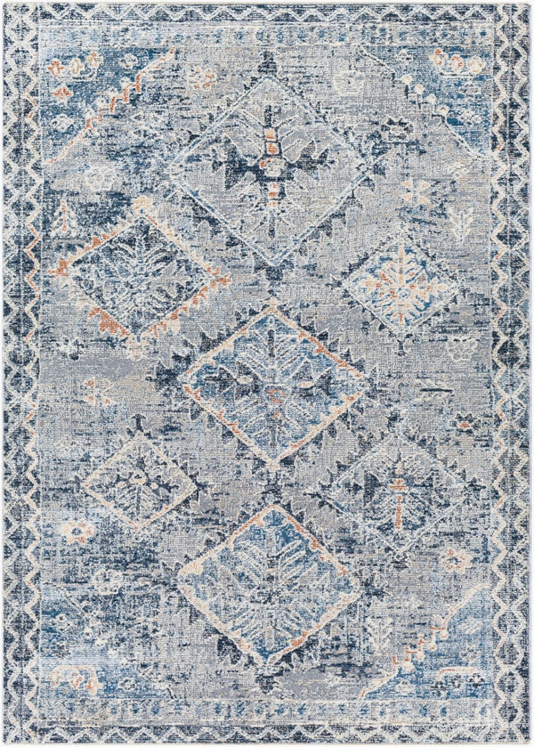Livabliss Amore Traditional Hallway Runner Rug with High Low Pile Fringe and Lustrous Sheen Navy, Denim 5' x 7'10" AMO2308-579