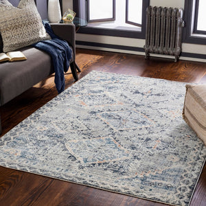 Livabliss Amore Traditional Hallway Runner Rug with High Low Pile Fringe and Lustrous Sheen Navy, Denim 5' x 7'10" AMO2308-579