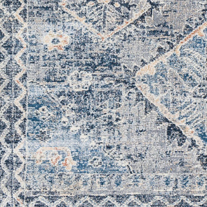Livabliss Amore Traditional Hallway Runner Rug with High Low Pile Fringe and Lustrous Sheen Navy, Denim 2'7" x 10' AMO2308-2610
