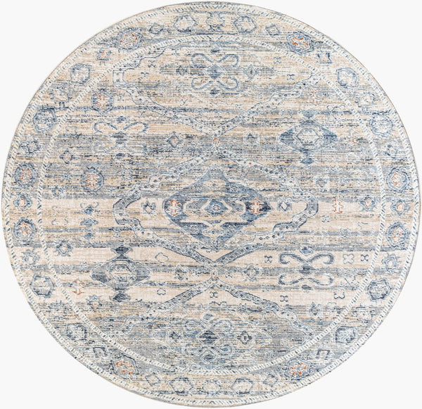 Livabliss Amore Traditional Fringe Accent Rug Machine Woven Polyester for Entryways and Bedrooms Navy, Denim 7'10" x 7'10" AMO2309-710RD