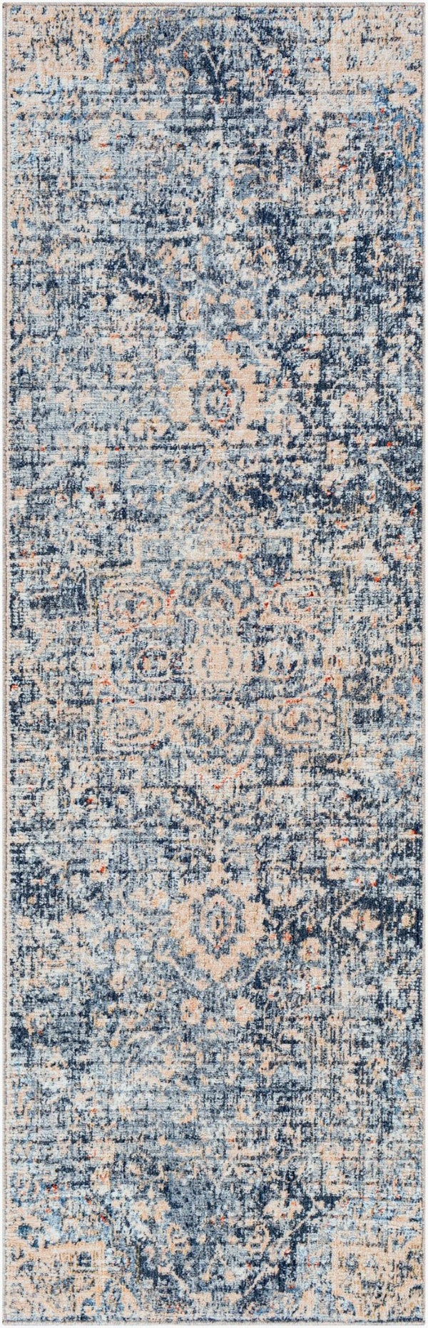 Livabliss Amore Traditional Fringe Runner Rug Machine Woven Polyester Hallway Entryway Accent Navy, Denim 2'7" x 7'10" AMO2310-268