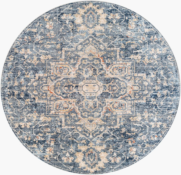 Livabliss Amore Traditional Fringe Runner Rug Machine Woven Polyester Hallway Entryway Accent Navy, Denim 7'10" x 7'10" AMO2310-710RD