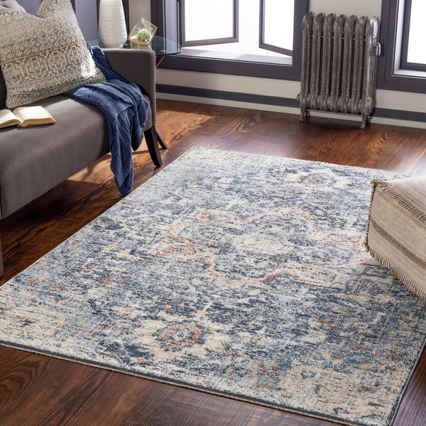 Livabliss Amore Traditional Fringe Runner Rug Machine Woven Polyester Hallway Entryway Accent Navy, Denim 7'10" x 7'10" AMO2310-710RD