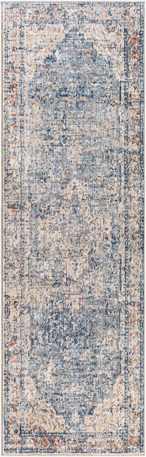 Livabliss Amore Traditional Motif Polyester Accent Rug Turkish Woven Entryway Floor Piece Navy, Denim 2'7" x 10' AMO2312-2610
