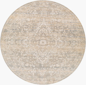 Livabliss Amore Medallion Botanical Fringe Accent Rug Machine Woven Polyester Transitional Entryway Beige, Gray 7'10" x 7'10" AMO2324-710RD