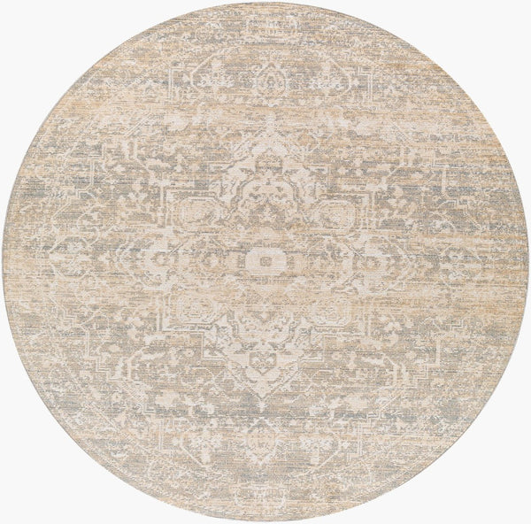 Livabliss Amore Medallion Botanical Fringe Accent Rug Machine Woven Polyester Transitional Entryway Beige, Gray 7'10" x 7'10" AMO2324-710RD