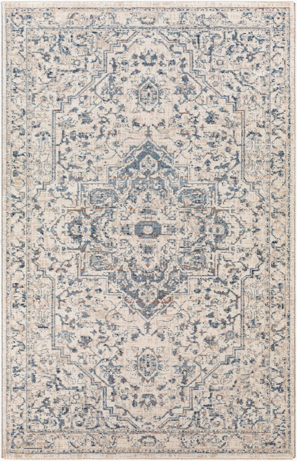 Livabliss Amore Traditional Fringe Accent Rug Machine Woven Turkish Polyester Entryway Mat Denim, Dark Blu 2' x 2'11" AMO2325-23