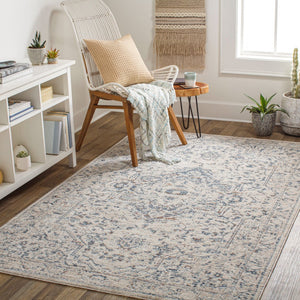 Livabliss Amore Traditional Fringe Accent Rug Machine Woven Turkish Polyester Entryway Mat Denim, Dark Blu 2' x 2'11" AMO2325-23