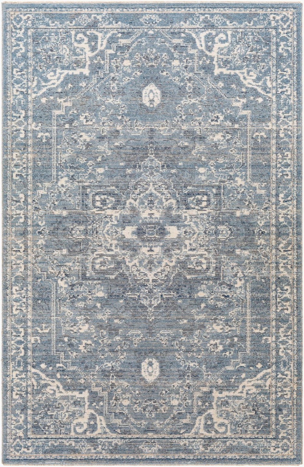 Livabliss Amore Traditional Pattern Polyester Rug with Fringe Border for Entryway Decor Denim, Dark Blu 2'4" x 3'9" AMO2327-2339